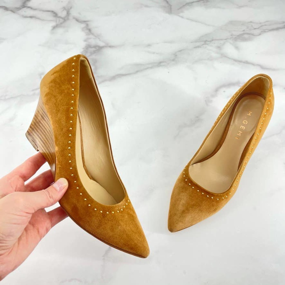 M. GEMI Pump The Murano Wedge Pointed Toe Brown Tan Leather Italian 36.5= 6.5 US_13